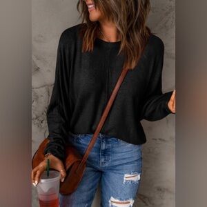 NEW Black Crewneck Pullover Pieced Long Sleeve Top